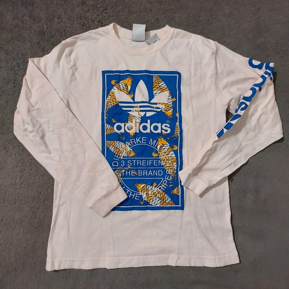 Adidas Shirt Mens Medium The Brand With 3 Strips Pink Trifoil Long Sleeve Tee - Picture 3 of 8